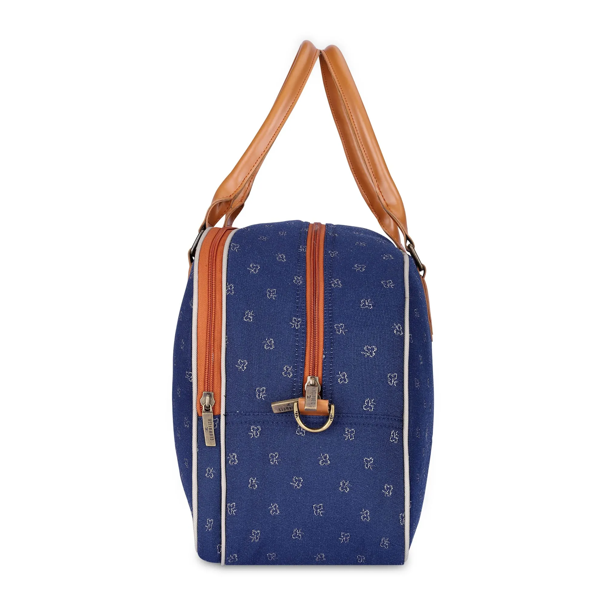 The Clownfish Ziana Series 24 litres Tapestry & Faux Leather Unisex Travel Duffle Bag Luggage Weekender Bag (Blue-Spade Design)