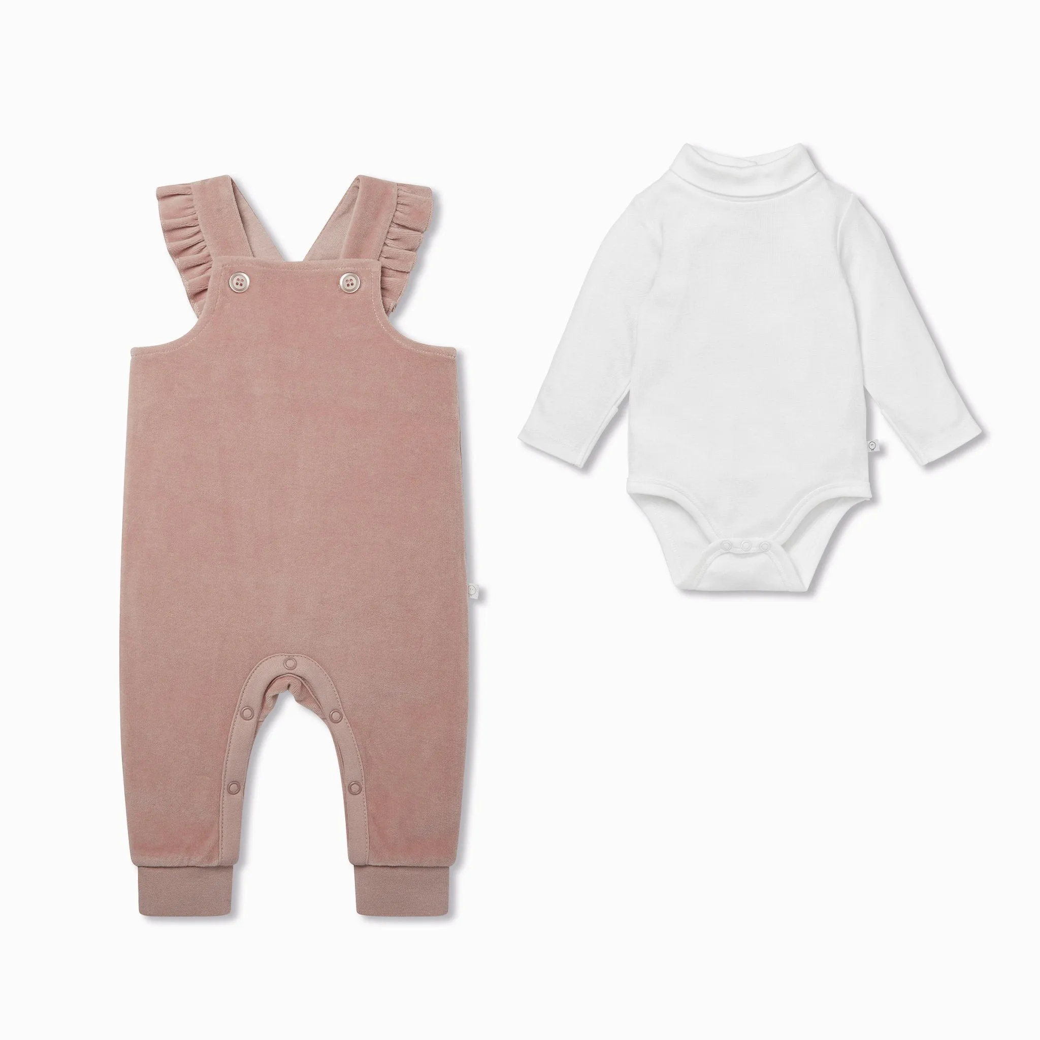 Velour Frill Dungarees & Roll Neck Bodysuit Outfit