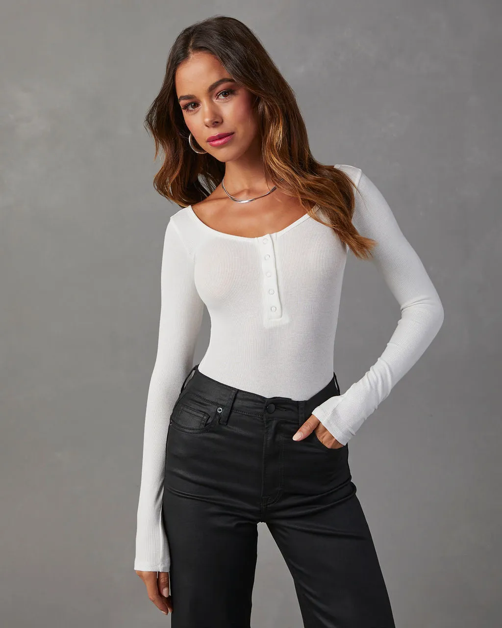 Venus Ribbed Knit Henley Bodysuit