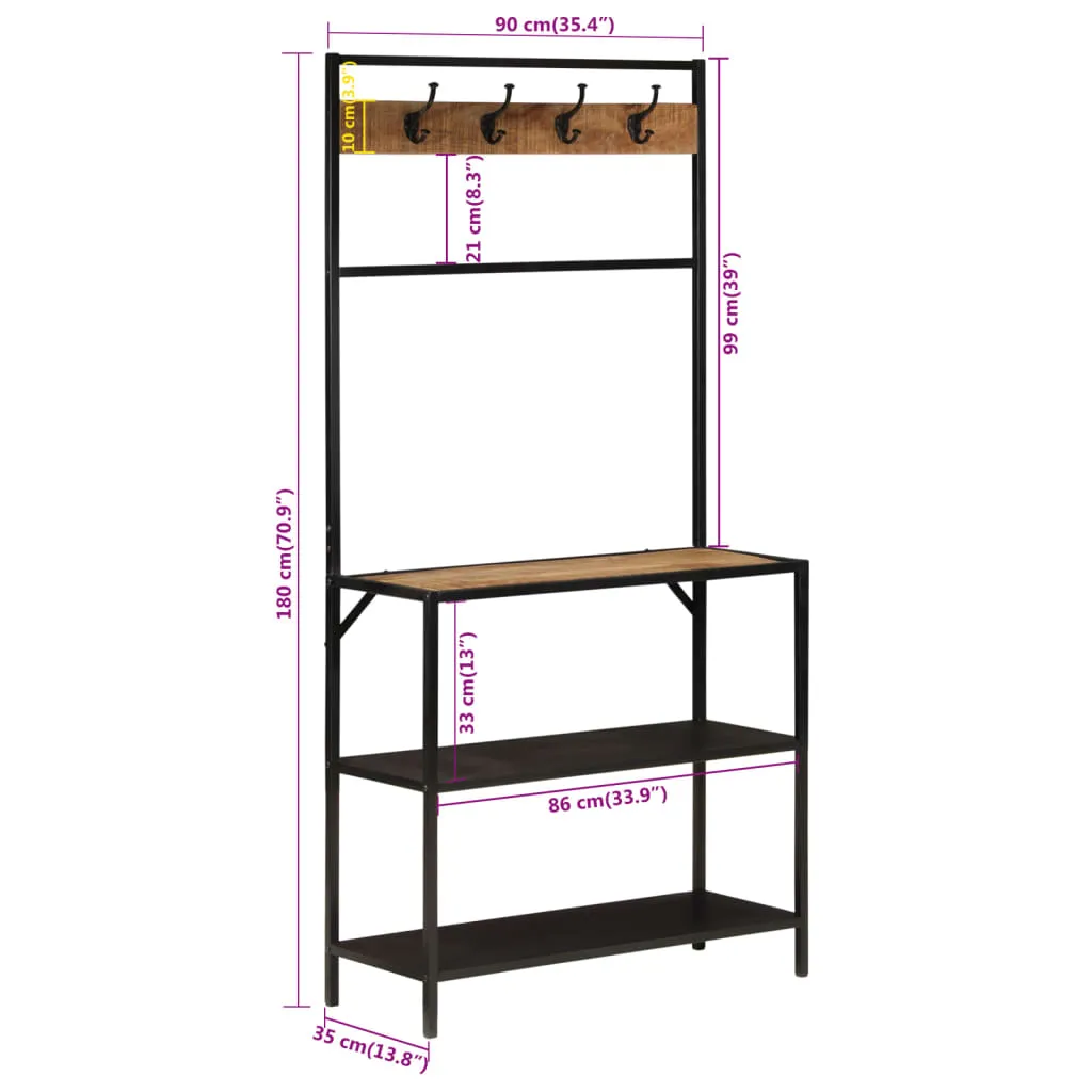 vidaXL Coat Rack 90x35x180 cm Solid Wood Mango and Iron