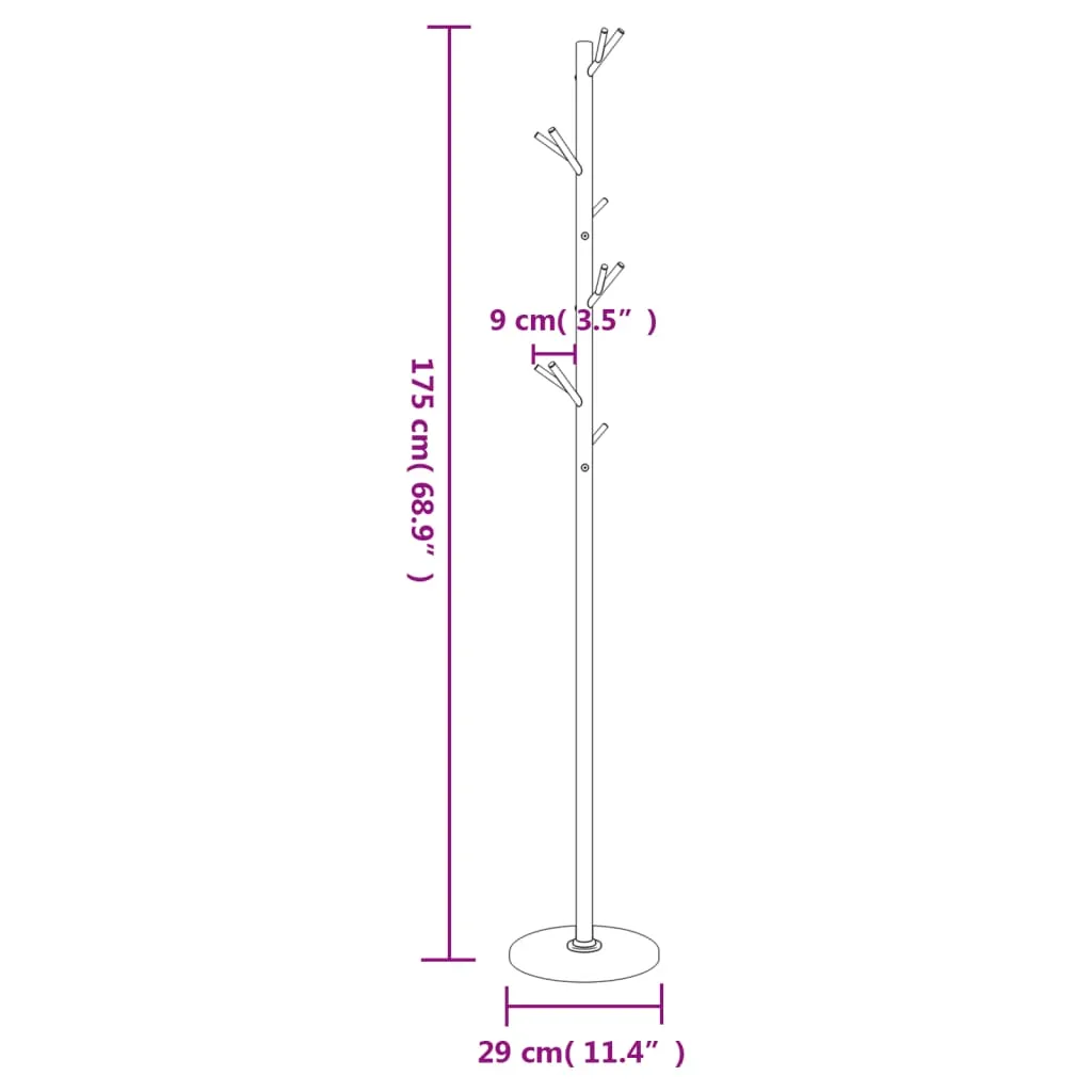 vidaXL Coat Stand Black 175 cm Powder-coated Iron