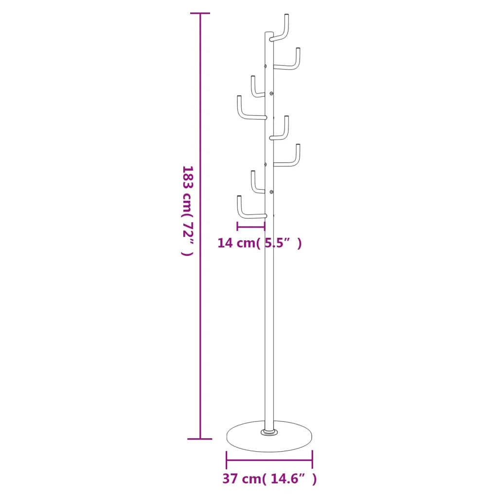 vidaXL Coat Stand Black 183 cm Powder-coated Iron