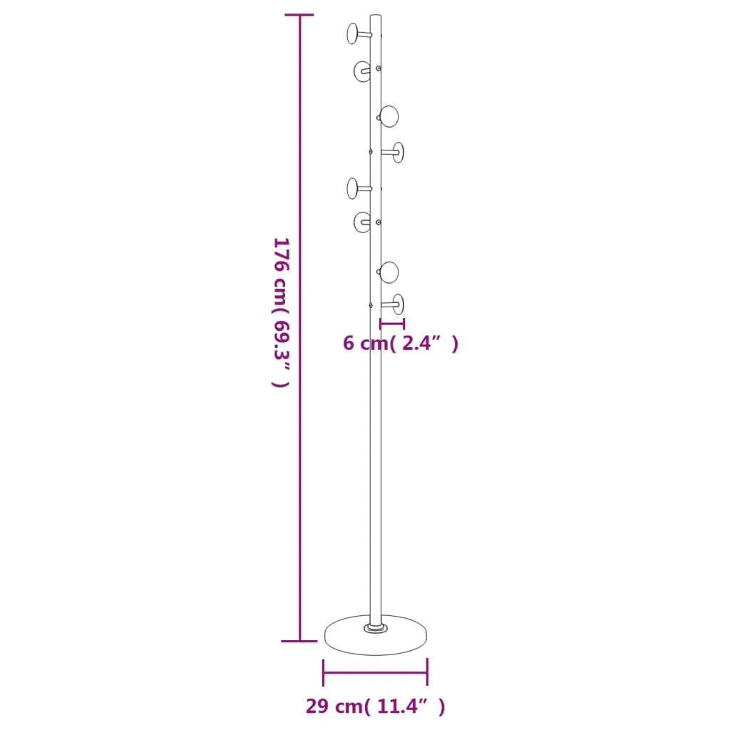 vidaXL Coat Stand White 176 cm Powder-coated Iron