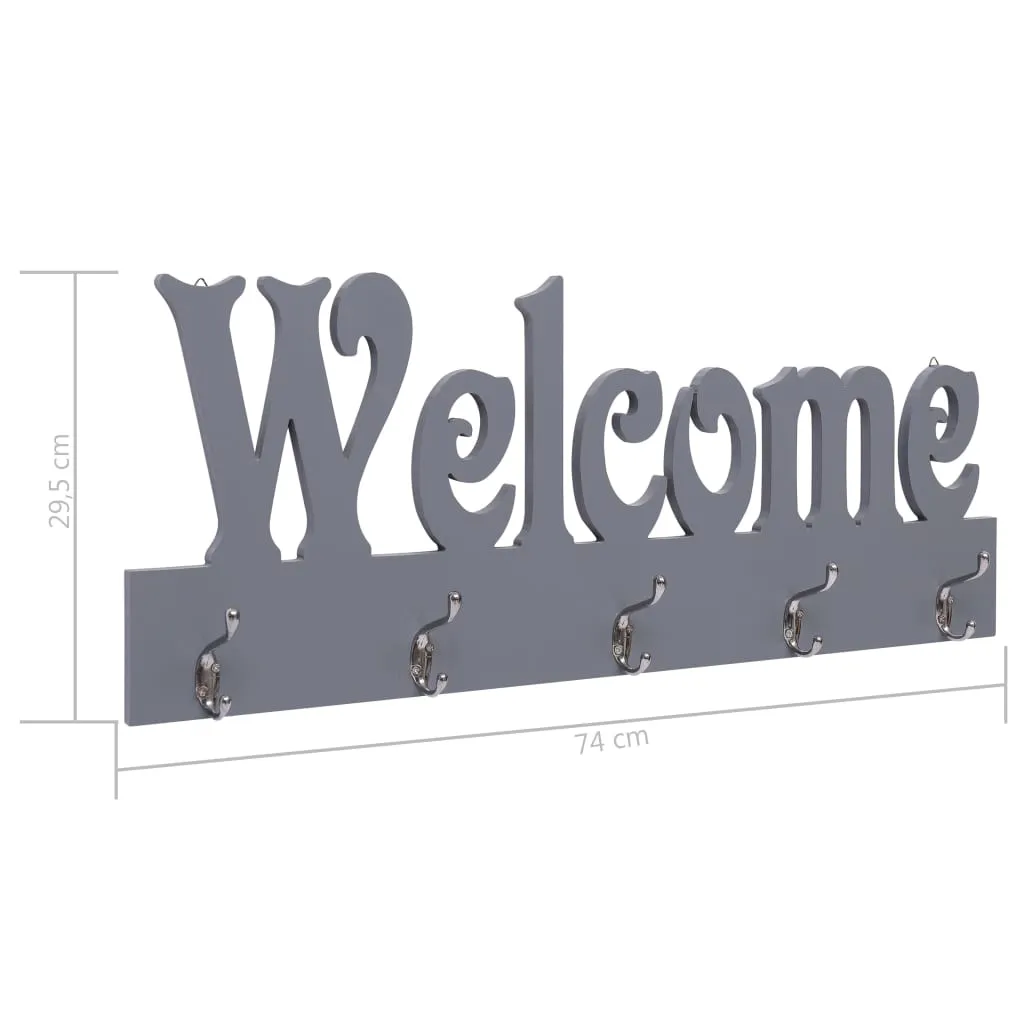 vidaXL Wall Mounted Coat Rack WELCOME Grey 74x29.5 cm