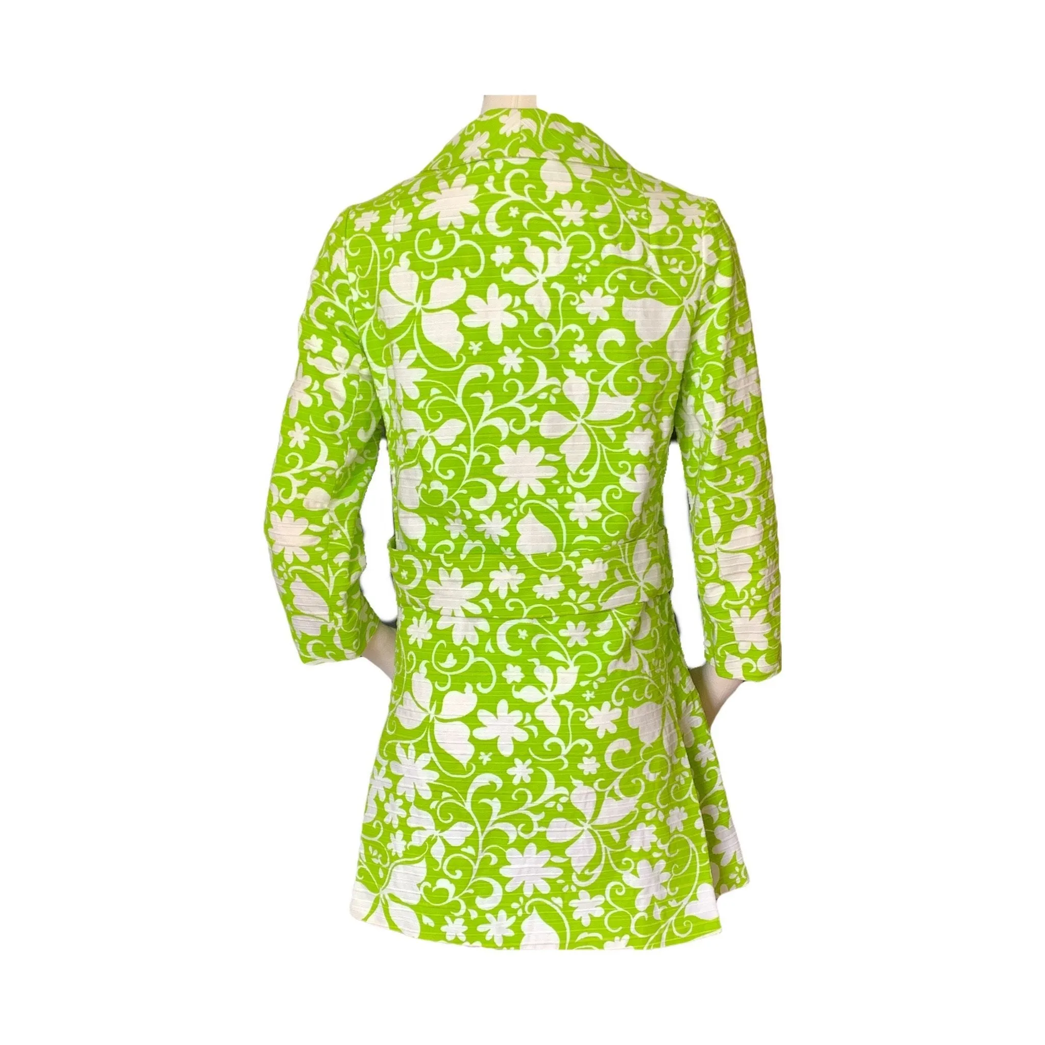 Vintage Green and White Spring Coat from Saks Fifth Avenue. Butterfly and Floral Design.