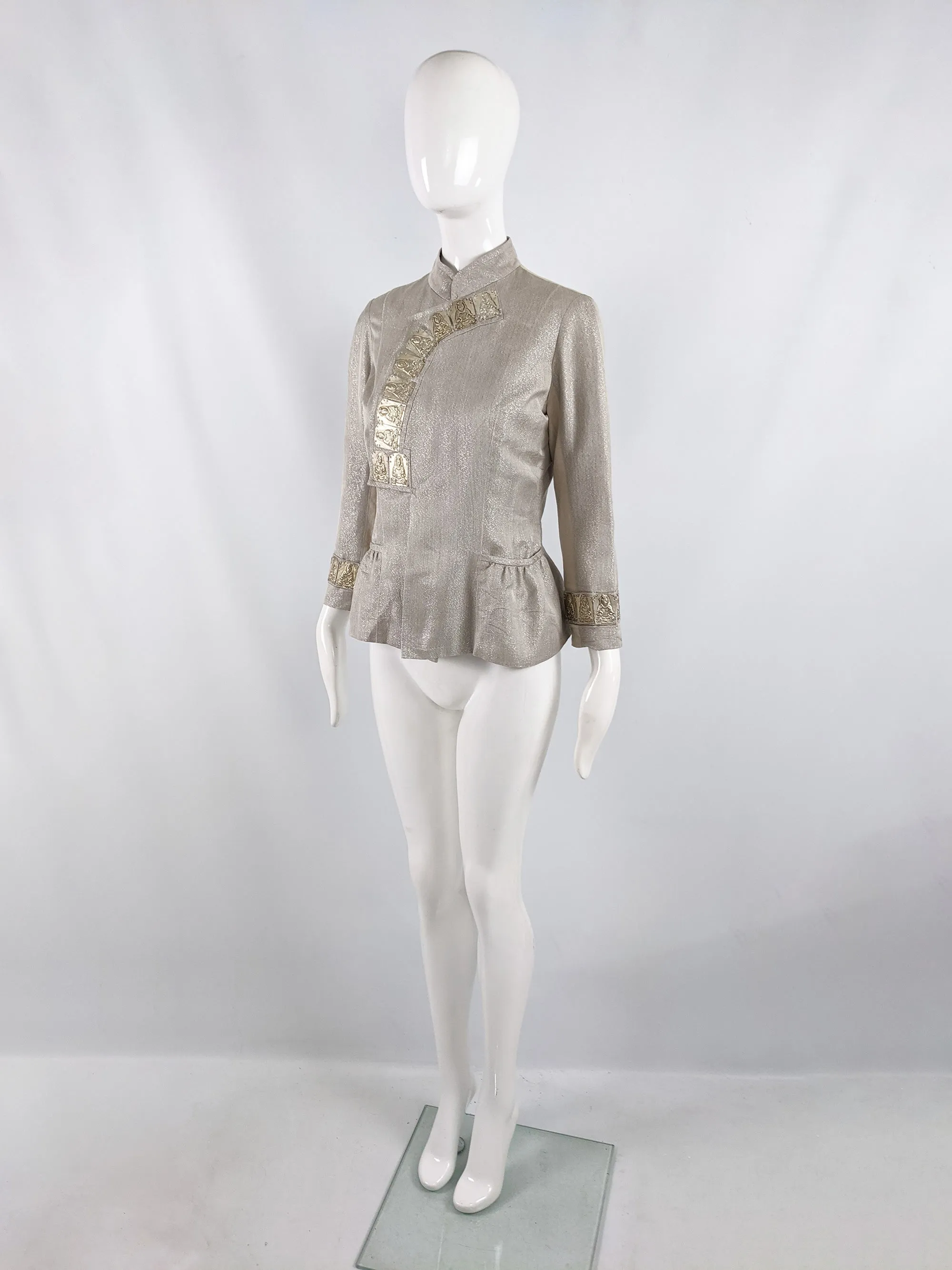 Vintage Metal Plate Nehru Collar Silk Jacket, 2000s