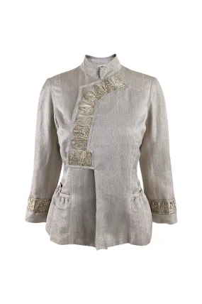 Vintage Metal Plate Nehru Collar Silk Jacket, 2000s