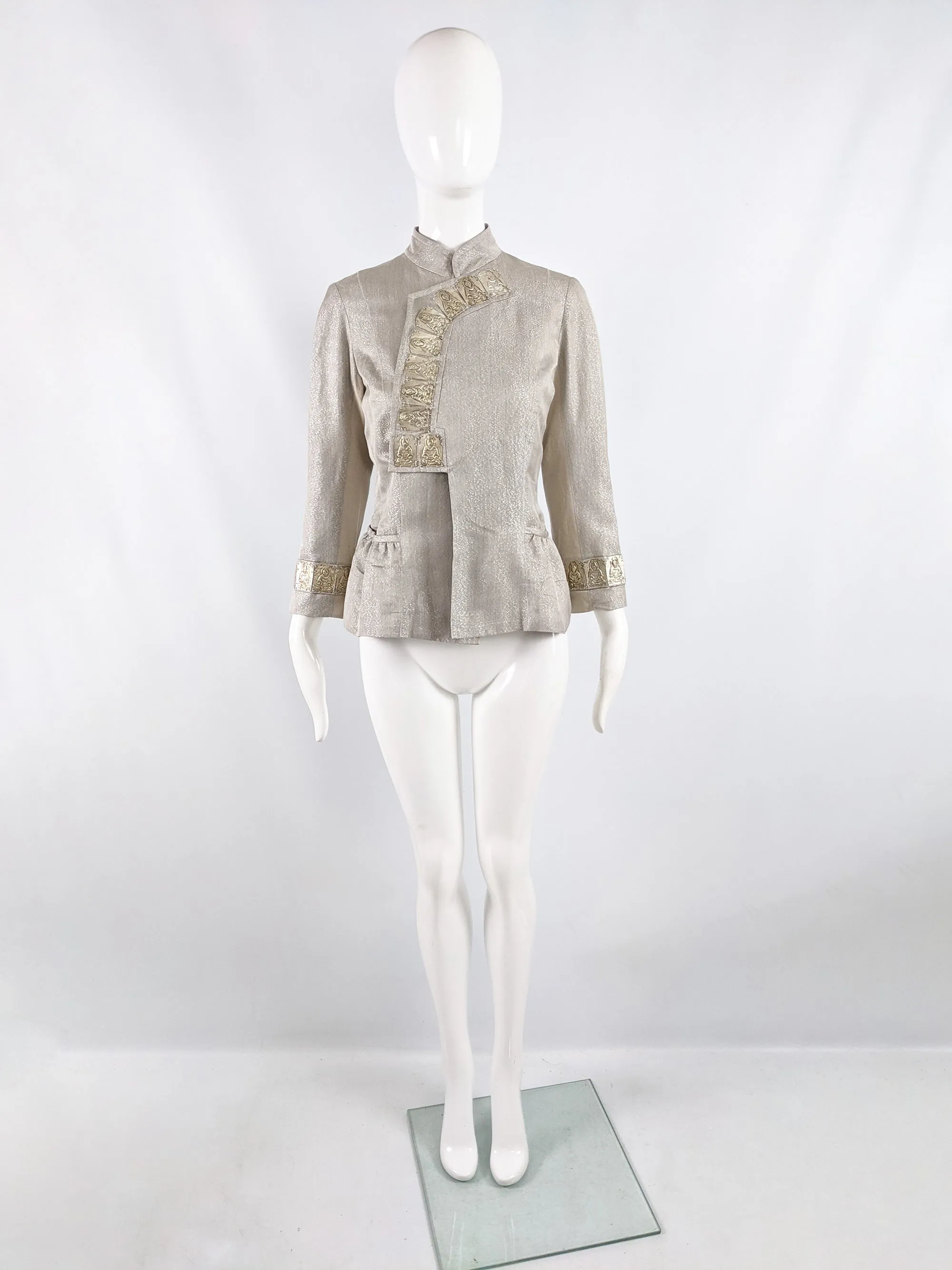 Vintage Metal Plate Nehru Collar Silk Jacket, 2000s