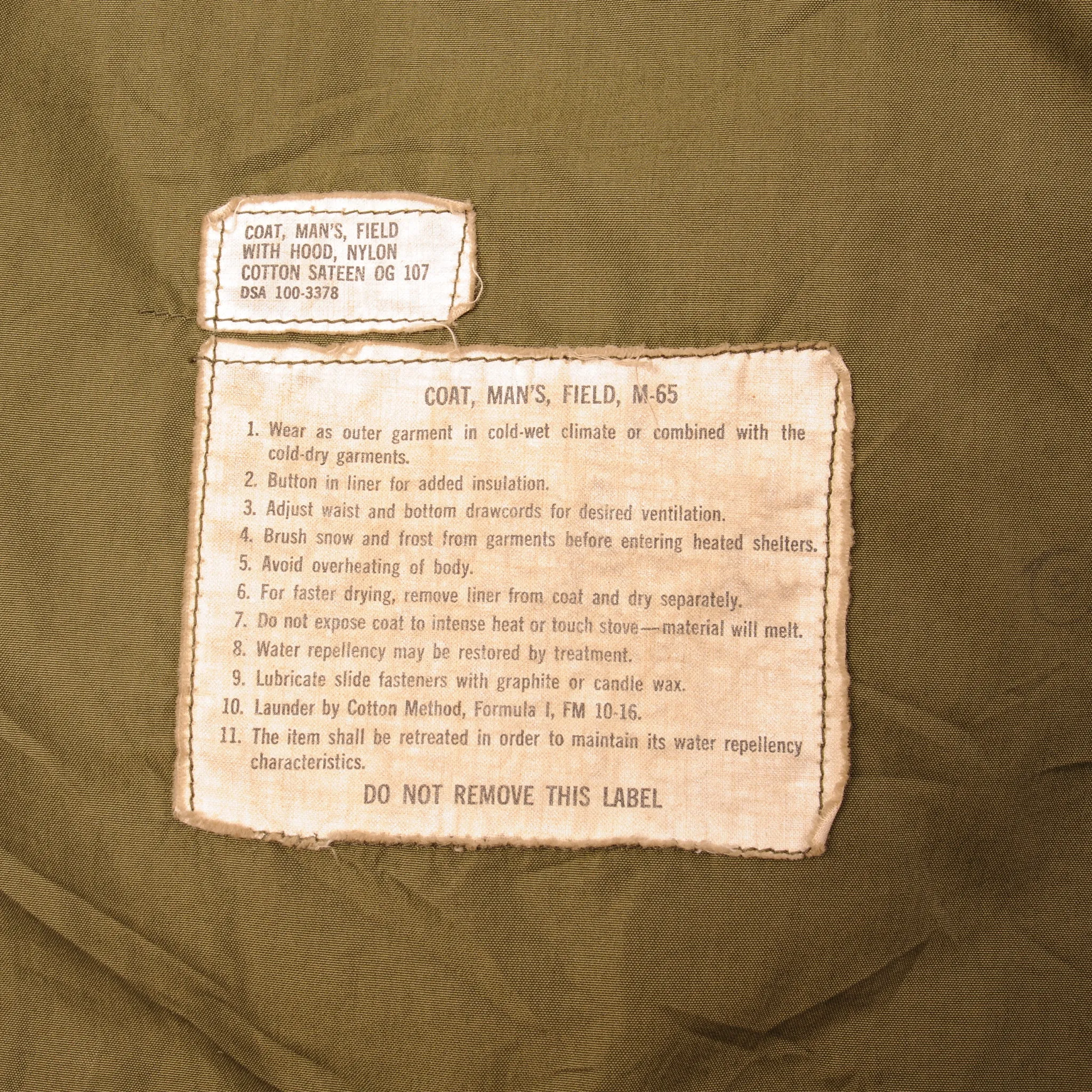 VINTAGE US ARMY M-1965 M65 FIELD JACKET 1966 VIETNAM WAR SIZE LARGE REGULAR