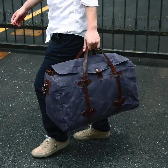 Waxed Canvas Duffle Bag Waterproof for Travel-Black