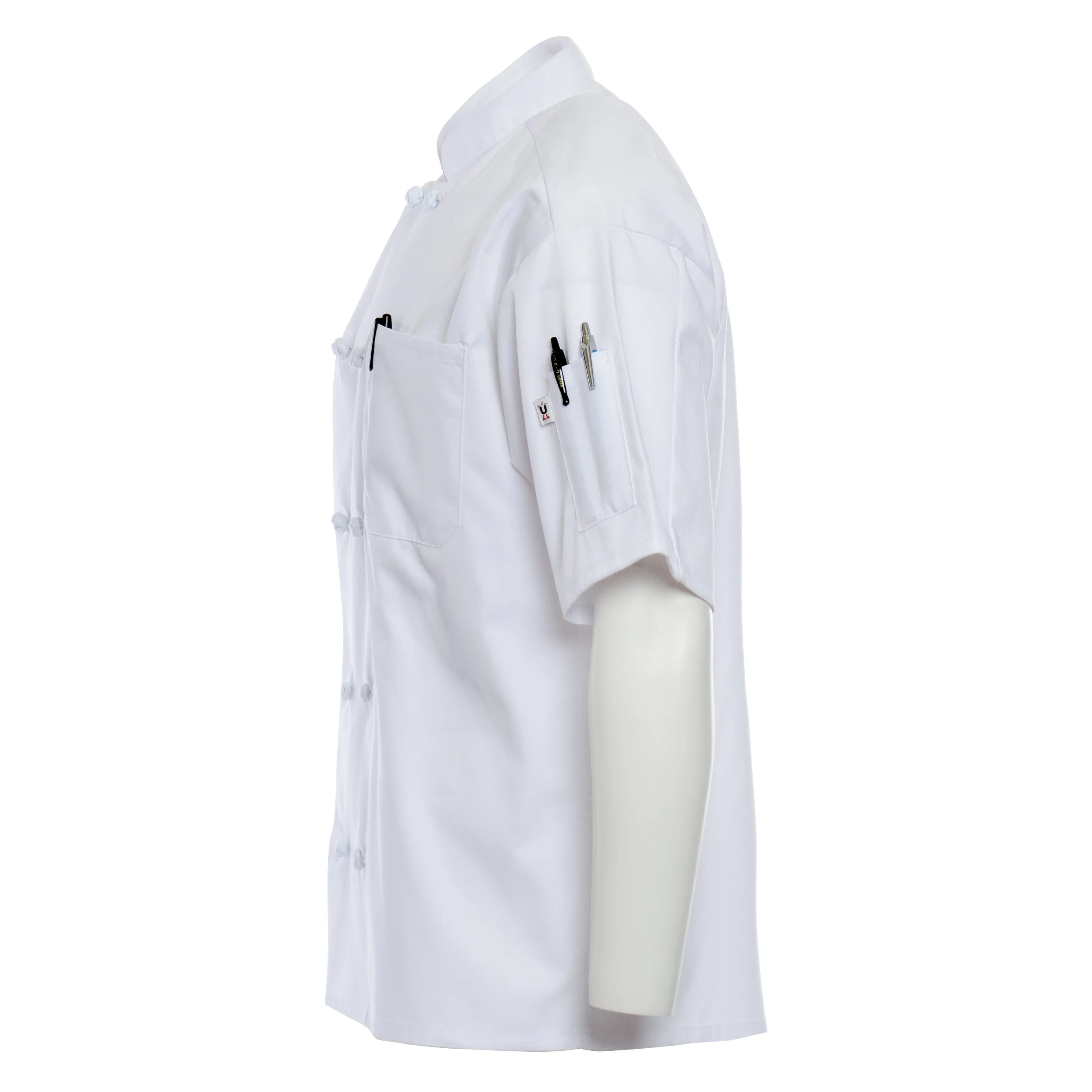 White Short-Sleeve Knot Button Chef Coat 4701