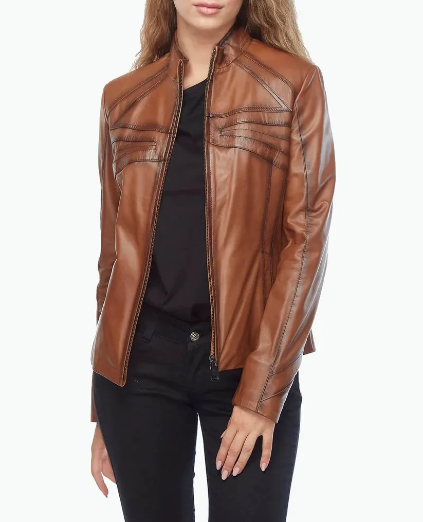 Womens Brown Leather Biker Jacket