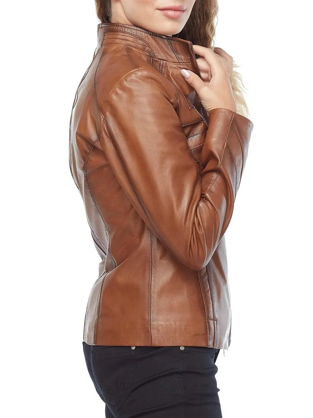 Womens Brown Leather Biker Jacket