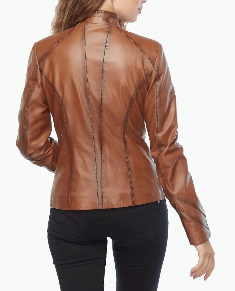 Womens Brown Leather Biker Jacket