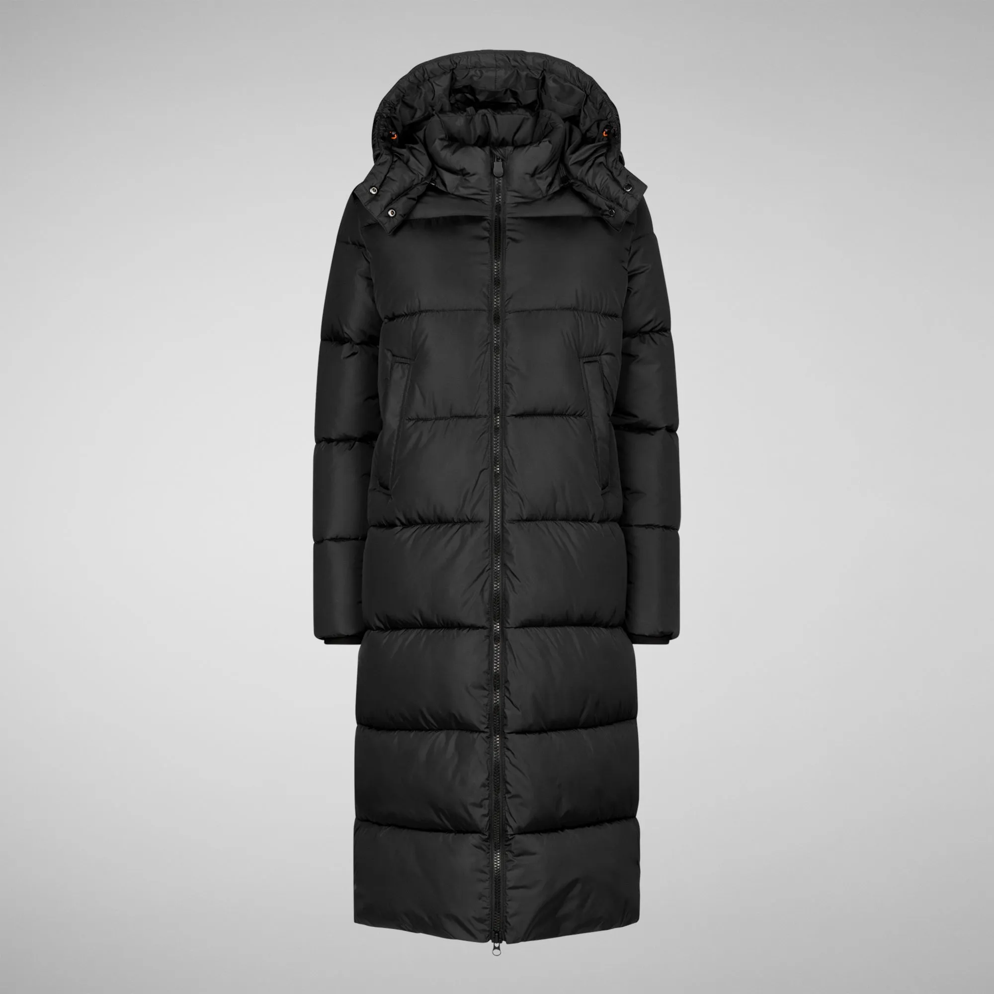 Women's Colette Long Puffer Coat with Detachable Hood in Black