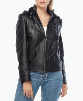 Womens Genuine Black Leather Biker Jacket