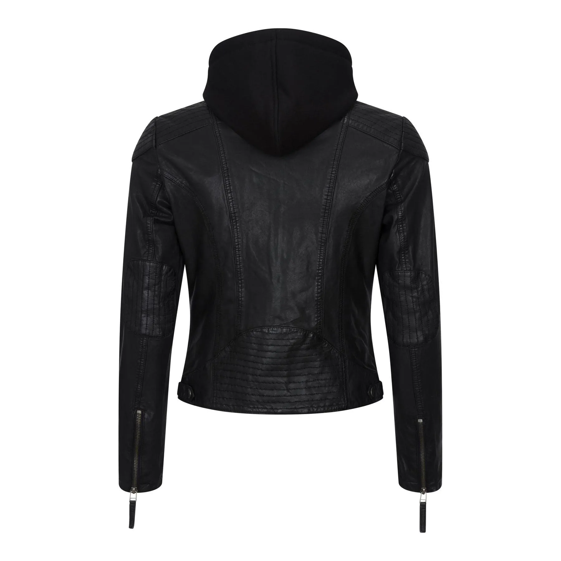 Women's Leather Jacket Hooded Biker Motorcycle Coat