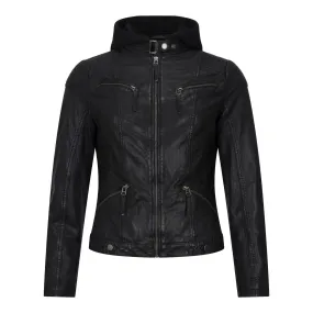 Women's Leather Jacket Hooded Biker Motorcycle Coat