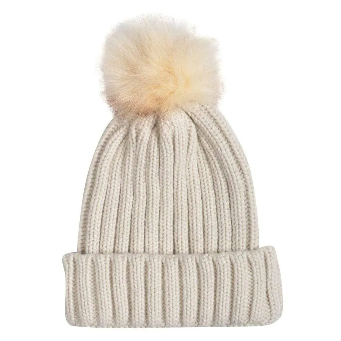 Womens Pom Pom Bobble Beanie Hat Knitted Faux Fur 5 Colours