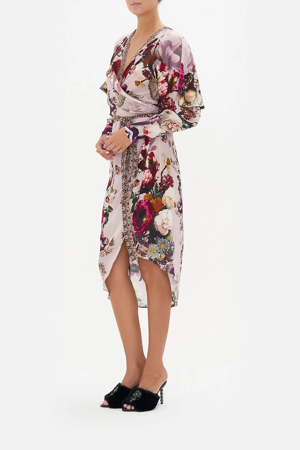 WRAP DRESS WITH DRAPED SLEEVE GYPSY ROSE