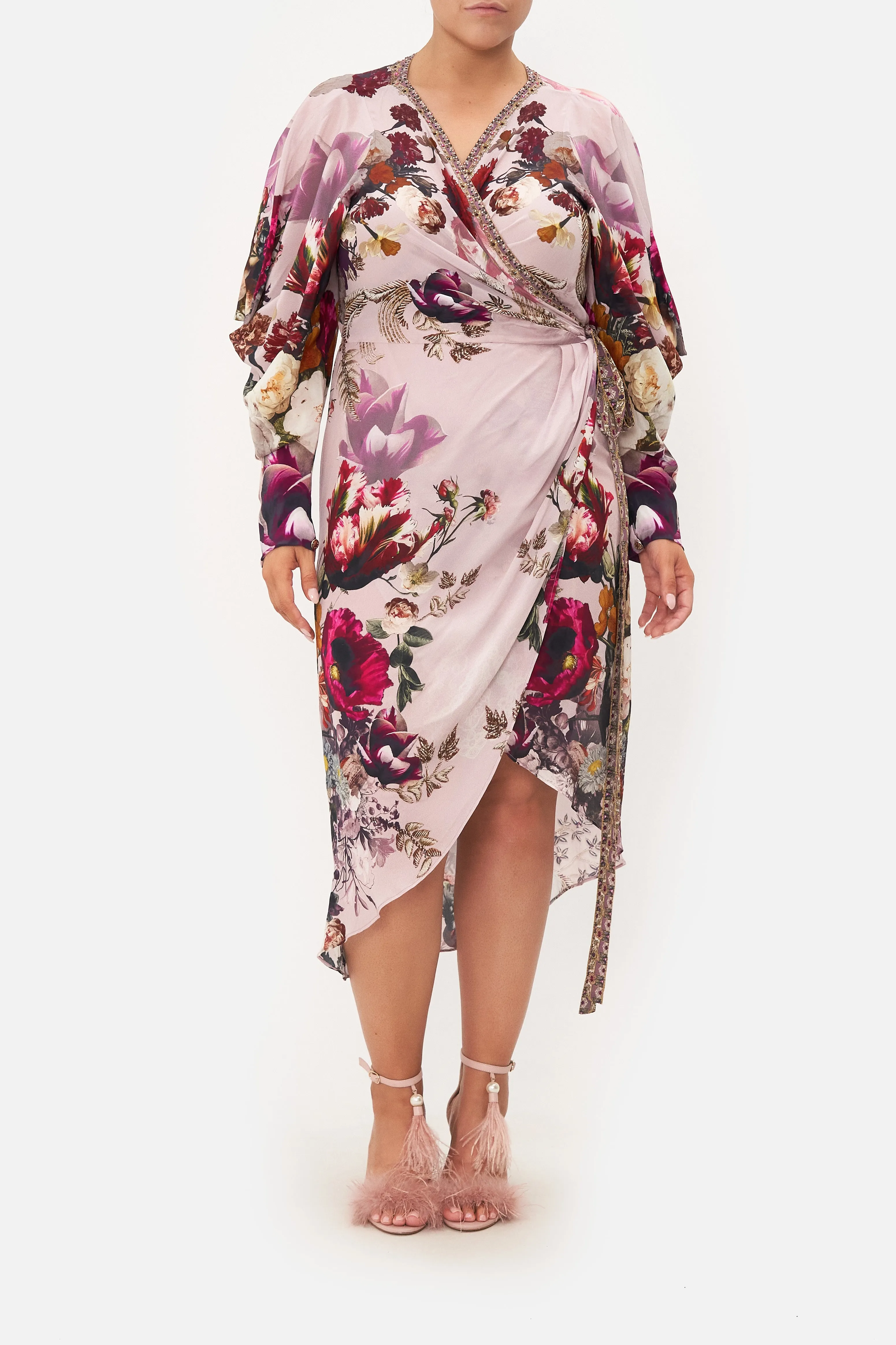 WRAP DRESS WITH DRAPED SLEEVE GYPSY ROSE