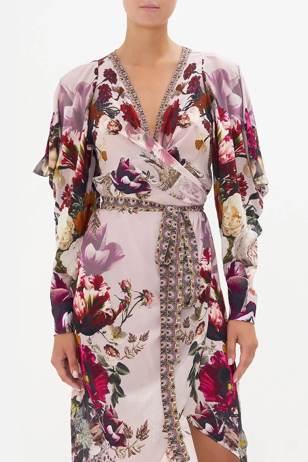 WRAP DRESS WITH DRAPED SLEEVE GYPSY ROSE