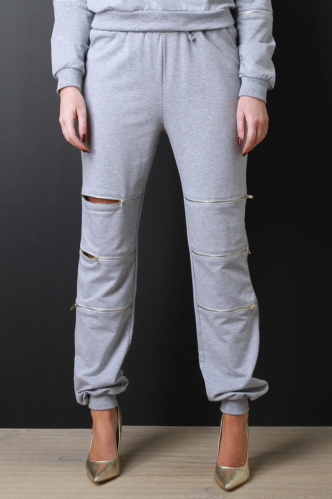 Zipper Drawstring Jogger Pants